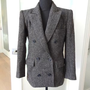 Vintage CALVIN KLEIN Wool Herringbone Double Breasted Blazer